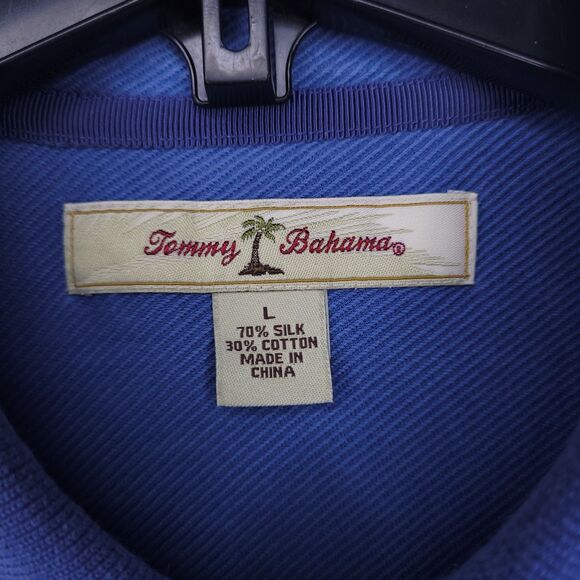 Tommy Bahama Polo Shirt Mens Large Blue Silk Cotton Blend - Picture 9 of 10